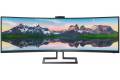 Philips 499P9H 49' SuperWide Curved Monitor, Dual QHD 5120 x 1440 32:9, USB-C Docking, KVM Switch, HDMI/DisplayPort, Windows Hello Pop-Up Webcam.
