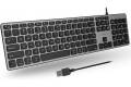 macally usb wired keyboard for mac and windows - auto detect for all os - slim computer keyboard wired with 107 quiet keys and 16 shortcut keys.